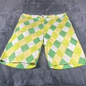 LOUD MOUTH Golf Shorts Men's Size 38 Waist Argyle Green Yellow St. Patrick's Day